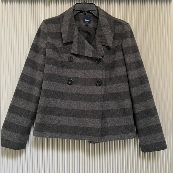 GAP Cropped Striped Peacoat - Double Breasted, Wool blend - Picture 2 of 6